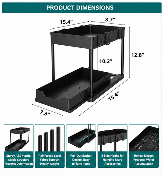 2-Tier Pull-Out Storage Organizer Rack
