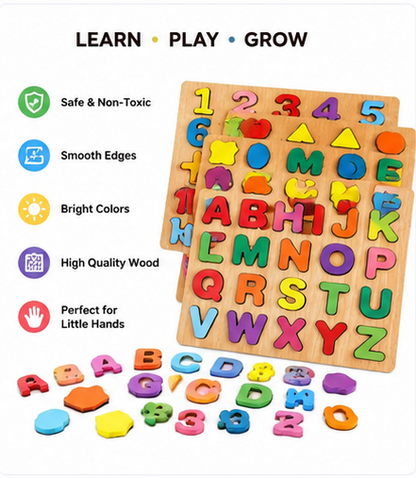 3-in-1 Wooden Educational Puzzle Board