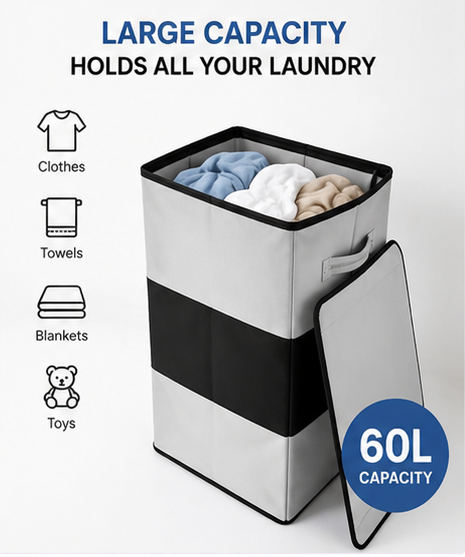 Collapsible Laundry Storage Basket with Lid