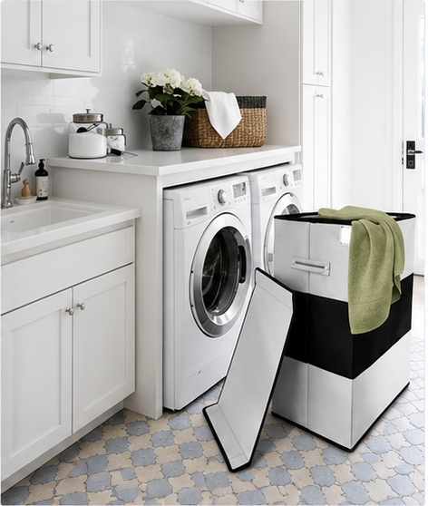 Collapsible Laundry Storage Basket with Lid