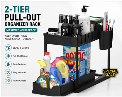 2-Tier Pull-Out Storage Organizer Rack