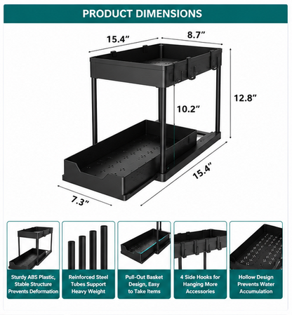 2-Tier Pull-Out Storage Organizer Rack