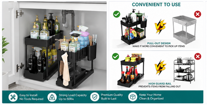 2-Tier Pull-Out Storage Organizer Rack