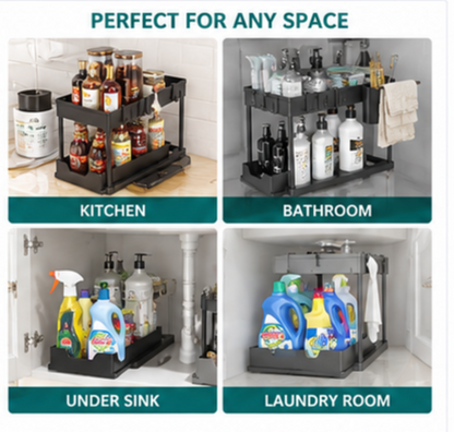 2-Tier Pull-Out Storage Organizer Rack