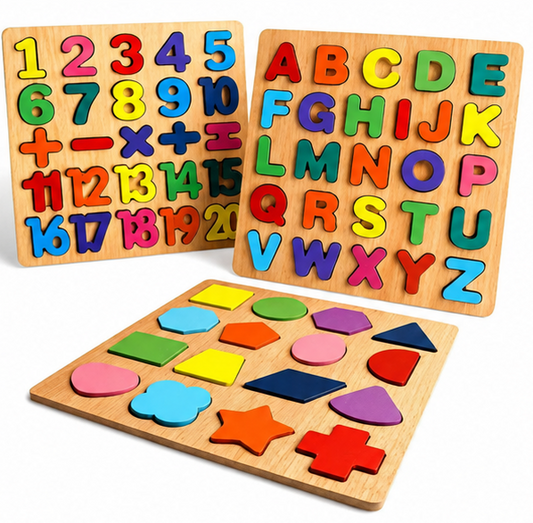 3-in-1 Wooden Educational Puzzle Board