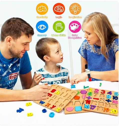 3-in-1 Wooden Educational Puzzle Board