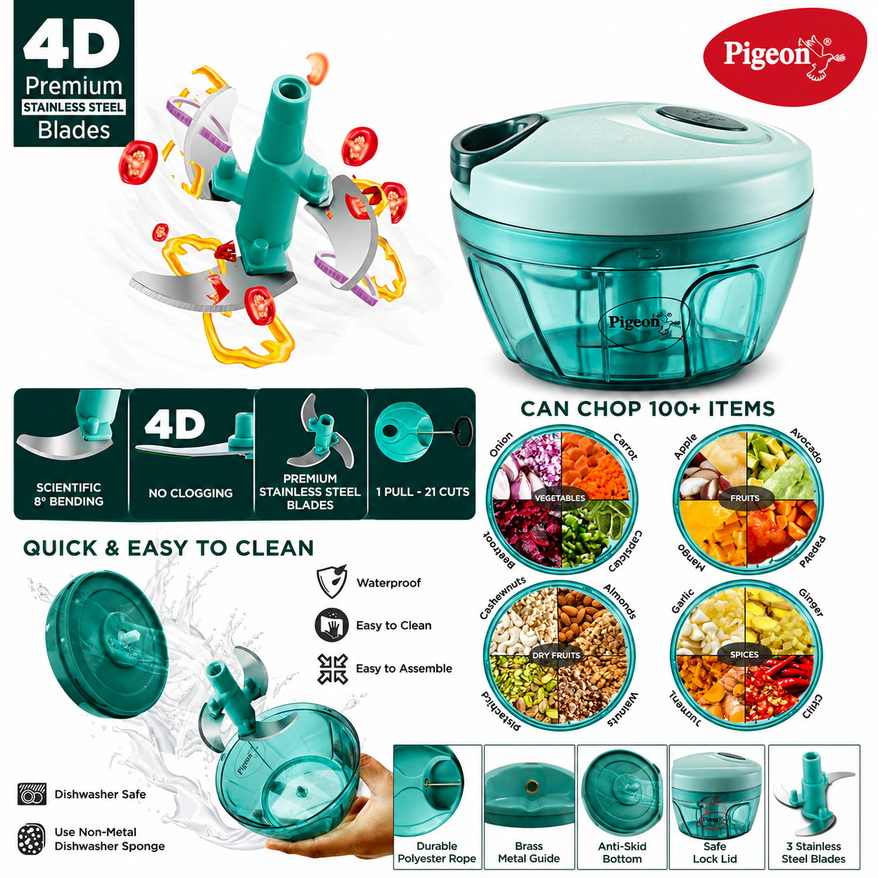 Big Size 5 Steel Blade Chopper / Handy Vegetable and Fruit Chopper / Kitchen / Onion Dry Fruit Grinder / Vegetable / Salad Maker( XXL Chopper 450ml