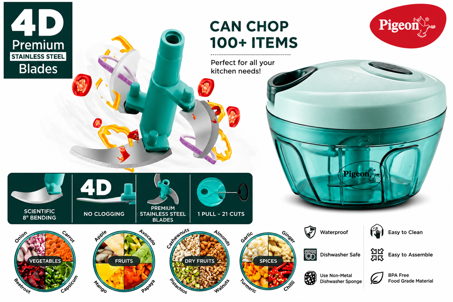 Big Size 5 Steel Blade Chopper / Handy Vegetable and Fruit Chopper / Kitchen / Onion Dry Fruit Grinder / Vegetable / Salad Maker( XXL Chopper 450ml