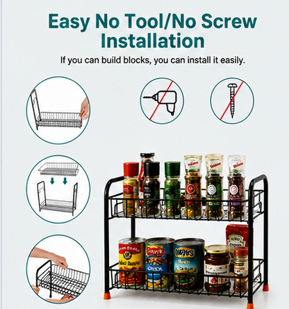 Steel Spice Organizer Rack | 2-Tier Kitchen Storage Rack | Double Layer Storage Rack