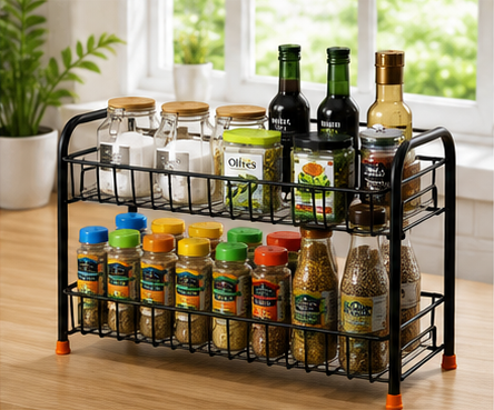 Steel Spice Organizer Rack | 2-Tier Kitchen Storage Rack | Double Layer Storage Rack
