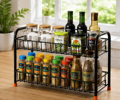 Steel Spice Organizer Rack | 2-Tier Kitchen Storage Rack | Double Layer Storage Rack